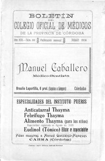 Boletín del Colegio Oficial de Médicos de la Provincia de Córdoba, n. 184 (1936)