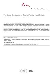 The Social Construction of Colonial Reality: Yauri Emirate. - article ; n°98 ; vol.25, pg 139-159