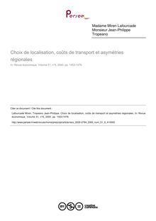 Choix de localisation, coûts de transport et asymétries régionales - article ; n°6 ; vol.51, pg 1453-1476