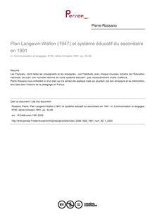Plan Langevin-Wallon (1947) et système éducatif du secondaire en 1991 - article ; n°1 ; vol.90, pg 34-46