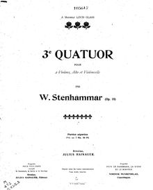 Partition violon 1, corde quatuor No.3, Op.18, Stenhammar, Wilhelm