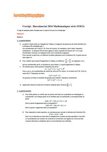 Baccalauréat Mathématiques 2016 - Série STD2A