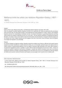 Méfiance entre les alliés.Les relations Napoléon-Godoy ( 1801 -1807) - article ; n°1 ; vol.336, pg 19-35