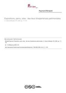 Expositions, parcs, sites : des lieux d expériences patrimoniales - article ; n°1 ; vol.5, pg 111-133