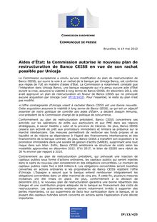 Commission Européenne : Aides d’État - la Commission autorise le nouveau plan de restructuration de Banco CEISS en vue de son rachat possible par Unicaja