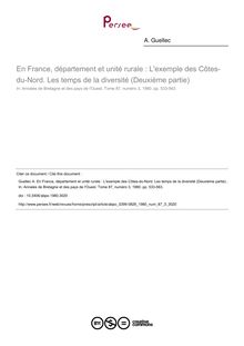 En France, département et unité rurale : L exemple des Côtes-du-Nord. Les temps de la diversité (Deuxième partie)  - article ; n°3 ; vol.87, pg 533-563