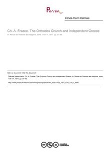 Ch. A. Frazee. The Orthodox Church and Independent Greece  ; n°1 ; vol.179, pg 97-98