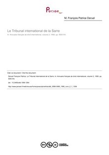 Le Tribunal international de la Sarre - article ; n°1 ; vol.2, pg 509-516