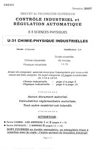 Physique Chimie 2007 BTS Contrôle industriel et régulation automatique