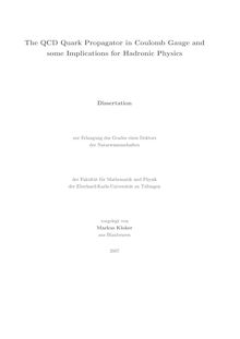The QCD quark propagator in Coulomb gauge and some implications for hadronic physics [Elektronische Ressource] / vorgelegt von Markus Kloker