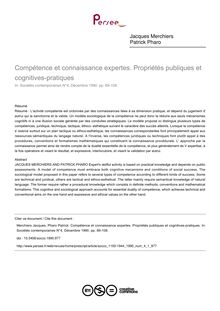 Compétence et connaissance expertes. Propriétés publiques et cognitives-pratiques - article ; n°1 ; vol.4, pg 89-108
