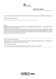 Les manuscrits de Jean d Essomes conservés à la Bibliothèque nationale de Paris. - article ; n°1 ; vol.130, pg 231-234