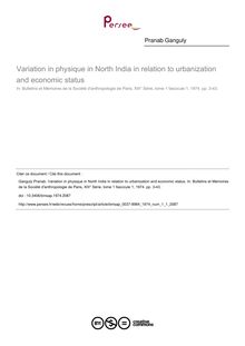 Variation in physique in North India in relation to urbanization and economic status - article ; n°1 ; vol.1, pg 3-43
