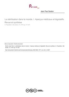 La stérilisation dans le monde. I. Aperçus médicaux et législatifs. Revue et synthèse - article ; n°2 ; vol.32, pg 411-437