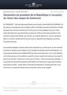 Déclaration du président de la République à l occasion du retour des otages du Cameroun