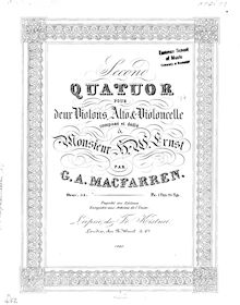 Partition violon 1, corde quatuor No.2, Op.54, F major, Macfarren, George Alexander