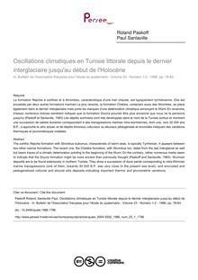 Oscillations climatiques en Tunisie littorale depuis le dernier interglaciaire jusqu au début de l Holocène  - article ; n°1 ; vol.23, pg 78-83