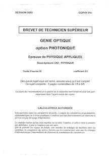 Physique 2003 BTS Génie optique photonique