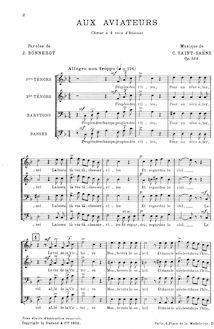 Partition complète, Aux aviateurs, Op.134, F, Saint-Saëns, Camille
