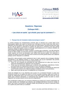 Colloque HAS - Paris - 22 novembre 2012 - Questions/réponses Colloque médico-économique HAS