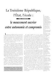 La Troisième République, l’État, l’école : le mouvement ouvrier entre autonomie et compromis - article ; n°1 ; vol.78, pg 27-35