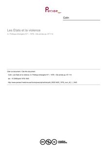 Les Etats et la violence - article ; n°1 ; vol.43, pg 87-114