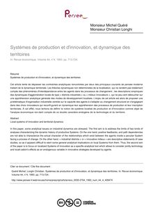 Systèmes de production et d innovation, et dynamique des territoires - article ; n°4 ; vol.44, pg 713-724