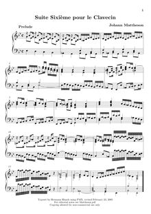 Partition complète,  6 Es-Dur, suite for harpsichord, Mattheson, Johann