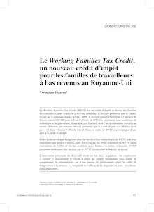 Le Working Families Tax Credit, un nouveau crédit d impôt pour les familles de travailleurs à bas revenus au Royaume-Uni