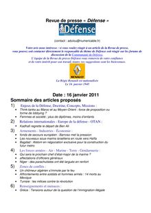 Revue de presse « Défense » Date : 16 janvier 2011 Sommaire des ...