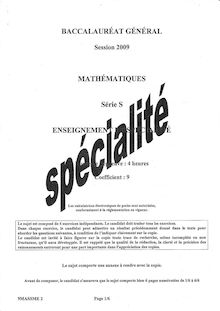 Mathématiques Spécialité 2009 Scientifique Baccalauréat général