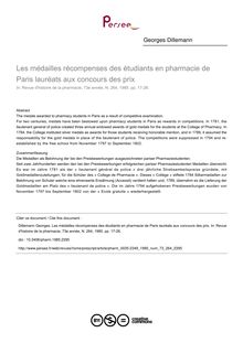Les médailles récompenses des étudiants en pharmacie de Paris lauréats aux concours des prix - article ; n°264 ; vol.73, pg 17-26