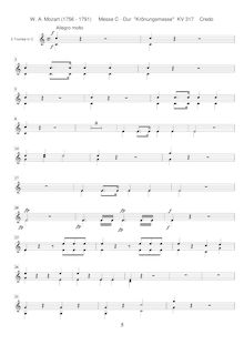 Partition trompette 1/2 (C), Mass, Krönungsmesse ; Coronation Mass ; Mass No.15 ; Missa par Wolfgang Amadeus Mozart