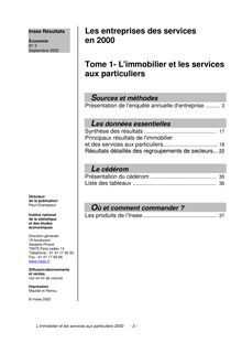 Les entreprises de services en 2000 - tome 1 - L immobilier et les services aux particuliers