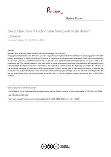 Qui et Que dans le Dictionnaire françois-latin de Robert Estienne - article ; n°1 ; vol.139, pg 28-46