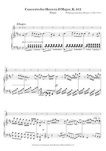 Partition de piano, cor Concerto, Horn Concerto No.1, D major