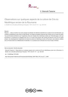 Observations sur quelques aspects de la culture de Cris du Néolithique ancien de la Roumanie - article ; n°1 ; vol.67, pg 323-334