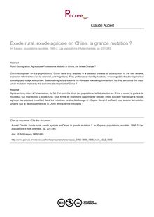 Exode rural, exode agricole en Chine, la grande mutation ? - article ; n°2 ; vol.13, pg 231-245