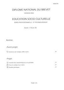 Education Socio Culturelle 2003 Brevet (filière technologique)