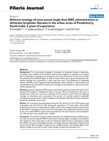 Delivery strategy of mass annual single dose DEC administration to eliminate lymphatic filariasis in the urban areas of Pondicherry, South India: 5 years of experience