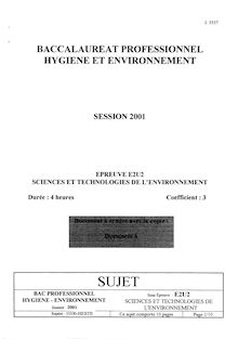 Sciences et technologies de l environnement 2001 Bac Pro - Hygiène et environnement
