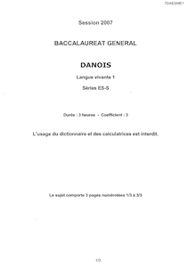 Danois LV1 2007 Sciences Economiques et Sociales Baccalauréat général