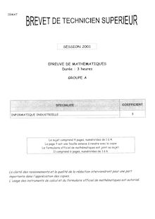Mathématiques 2001 BTS Techniques physiques pour l industrie et le laboratoire