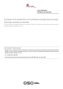 À propos de la recherche sur la protection sociale dans les pays d Europe centrale et orientale - article ; n°3 ; vol.29, pg 5-16
