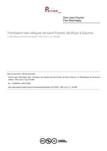 Translation des reliques de saint Florent, de Roye à Saumur. - article ; n°1 ; vol.3, pg 475-498
