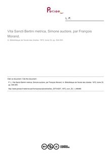 Vita Sancti Bertini metrica, Simone auctore, par François Morand.  ; n°1 ; vol.33, pg 304-305