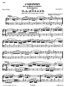 Partition complète, 12 Variations on a Minuet by Fischer, Variationen über ein Menuett von Johann Christian Fischer par Wolfgang Amadeus Mozart