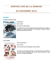 Sorties cinéma de la semaine du 23 novembre 2011
