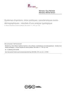 Systèmes d opinions, choix politiques, caractéristiques socio-démographiques : résultats d une analyse typologique - article ; n°1 ; vol.24, pg 5-32