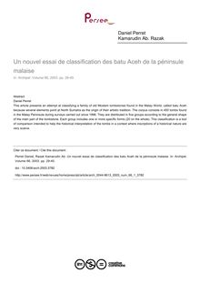 Un nouvel essai de classification des batu Aceh de la péninsule malaise - article ; n°1 ; vol.66, pg 29-45